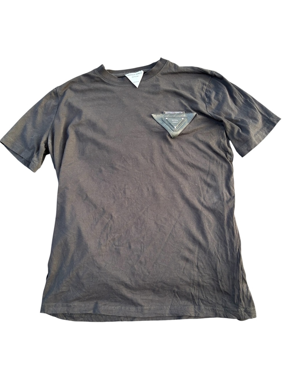 Bottega Veneta Black Short-Sleeve Crew Tee with Triangular Chest Patch